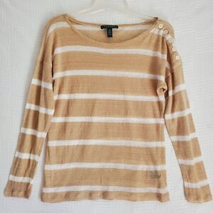 Lauren Ralph‎ Lauren Beige Linen Sweater Women Medium Petite Coastal Classic